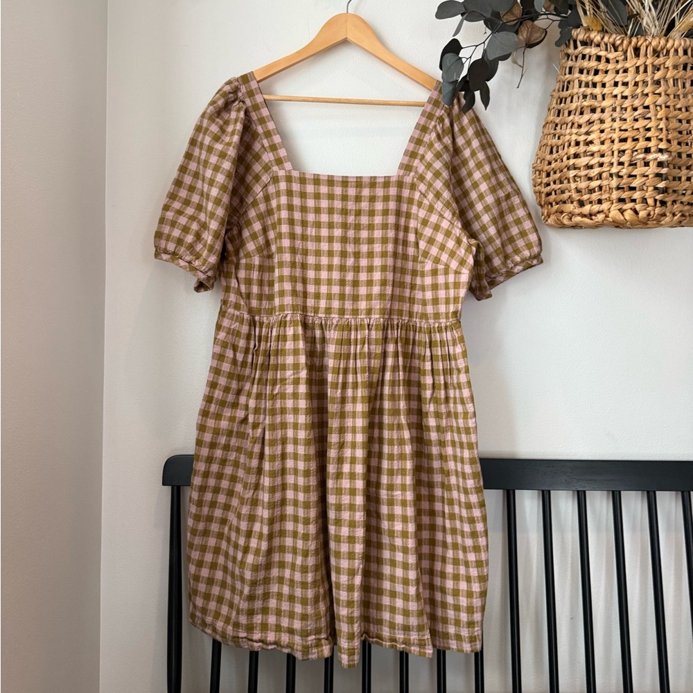 Madewell Checkered Brown and Cream Midi Dress